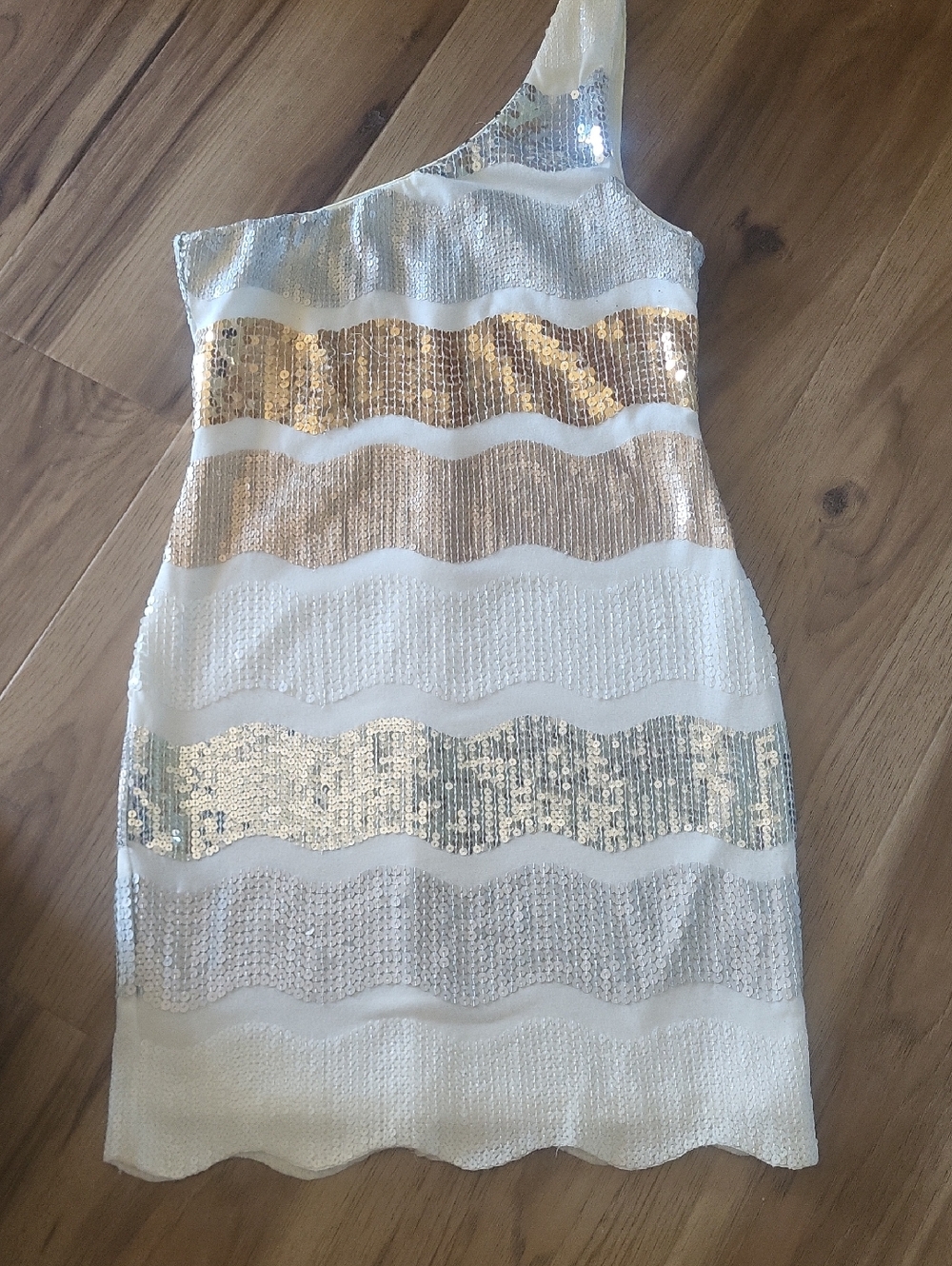 As U Wish Cream One-Shoulder Sequin Dress
